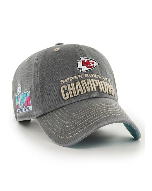 47 Brand Gray Charcoal Kansas City Chiefs Super Bowl Lvii Champions Oasis Side Patch Clean Up Adjustable Hat for men