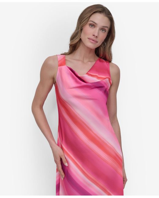 DKNY Pink Petite Printed Cowlneck Sleeveless Midi Dress