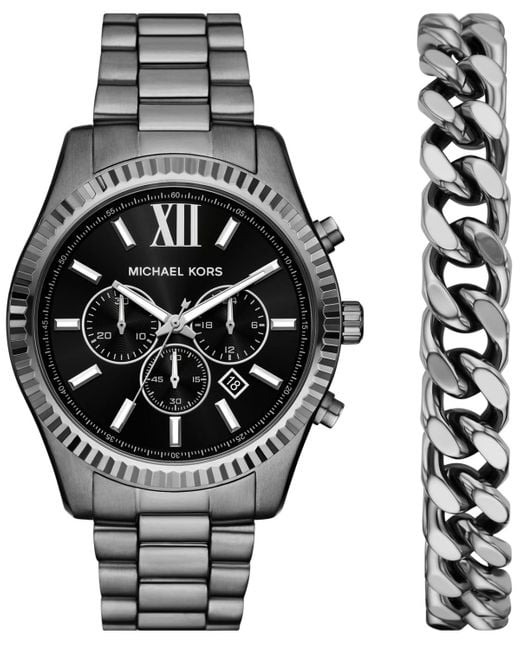 Michael Kors Metallic Lexington Chronograph Stainless-steel Watch And Bracelet Set for men