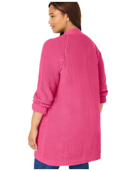 Woman Within Pink Plus Size Within Button-front Shaker Cardigan