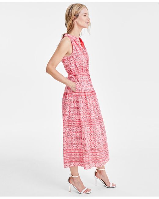 Anne Klein Pink Sleeveless Halter-neck Cotton Midi Dress