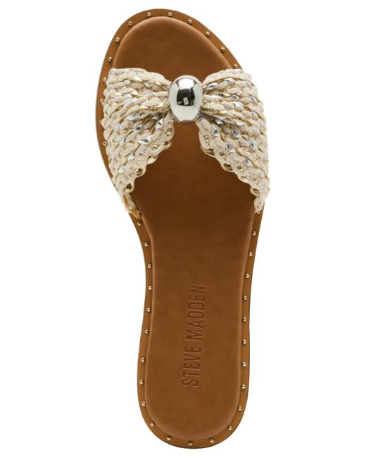Steve Madden White Dipsy Knotted Embellished Slide Sandals