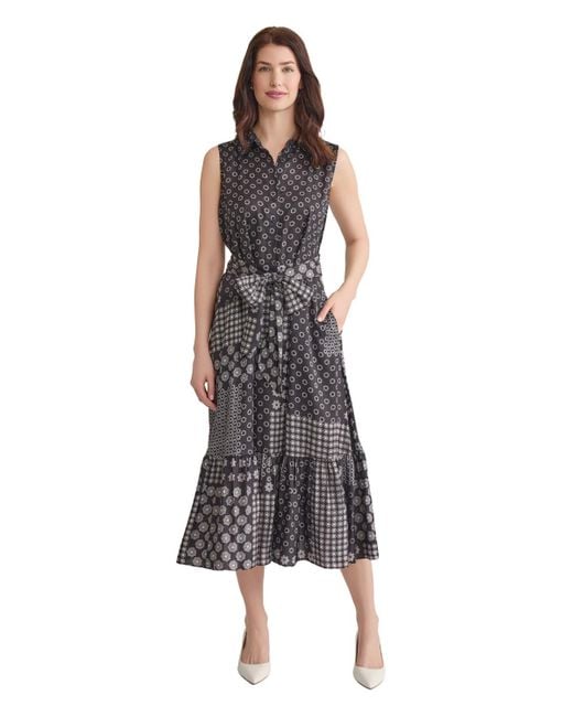 Jones New York Multicolor Sleeveless Midi Shirt Dress