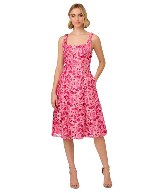 Adrianna Papell Pink Embroidered Fit & Flare Dress