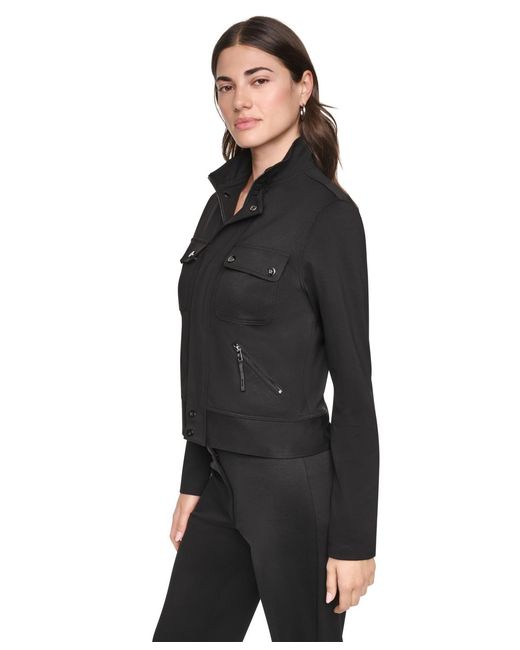 DKNY Black Soho Ponte Tech Zip-front Jacket