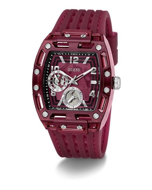 Guess Red Burgandy Silicone Multi-function Watch for men