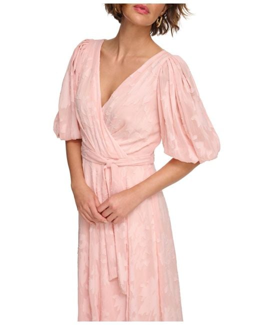 DKNY Pink Floral-jacquard Faux-wrap Dress