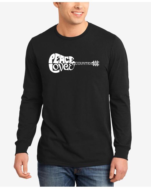 LA Pop Art Black Peace Love Country Word Art Long Sleeve T-shirt for men