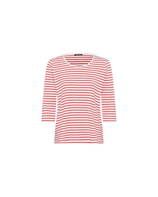 Olsen Red 100% Cotton 3/4 Sleeve Striped T-shirt