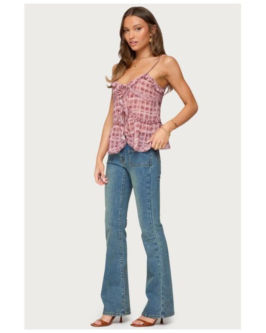 Edikted Blue Mattea Low Rise Flared Jeans