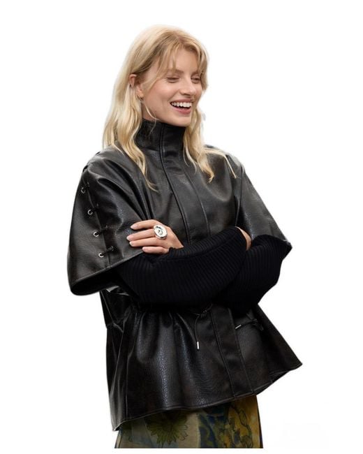 Desigual Black Poncho Leather Effect