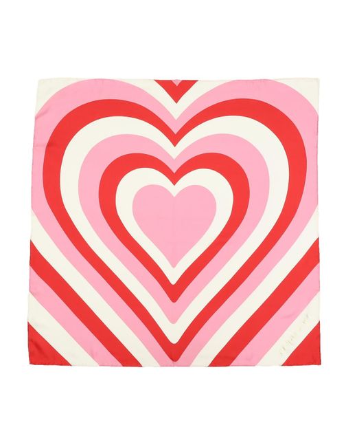Kate Spade Pink Oversized Heart Silk Square Scarf