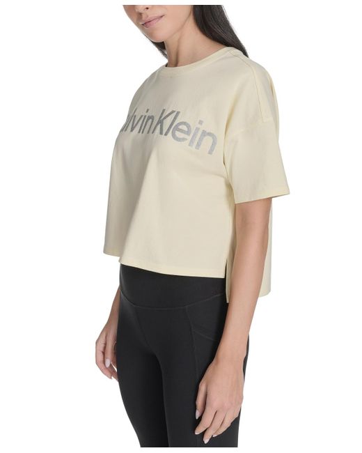 Calvin Klein Natural Performance Glitter Logo High-low Cropped Tee