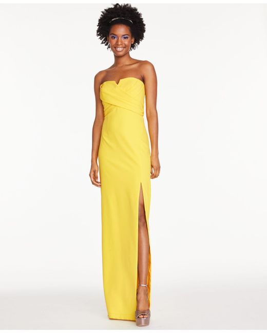 Aidan By Aidan Mattox Yellow Notched Strapless Gown