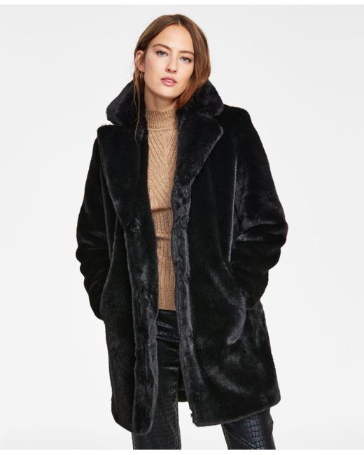INC International Concepts Black Long Faux-fur Chubby Coat, Created For Macy's
