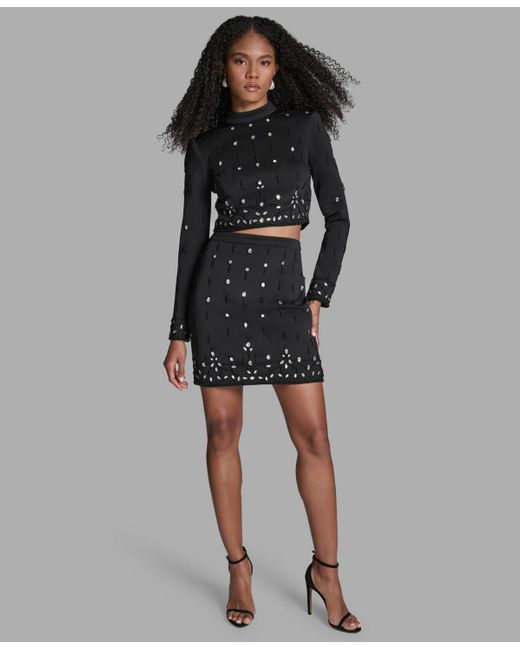 BCBGMAXAZRIA Black 2-piece Beaded Top And Skirt Set