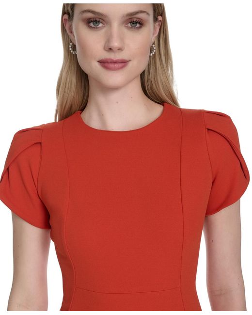 calvin klein red dress with sleeves Calvin Klein Women's Tulip Sleeve A-Line Red Dress size 8