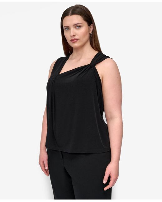 DKNY Black Plus Size Asymmetric Sleeveless Knit Top