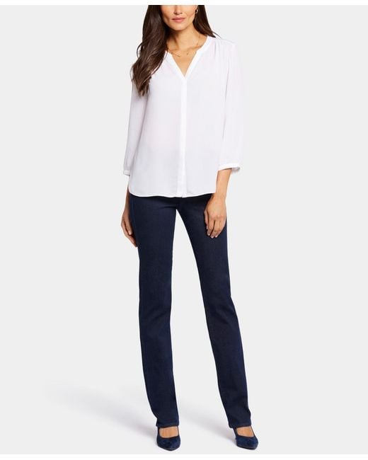 NYDJ White Petite Pintuck Split Neck Top
