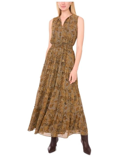 1.STATE Natural Tie Neck Tiered Sleeveless Dress