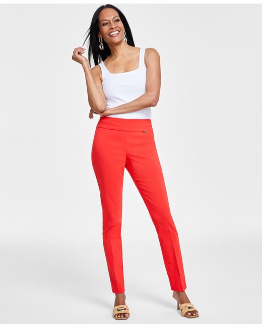 INC International Concepts Red Tummy-control Mid-rise Skinny Pants
