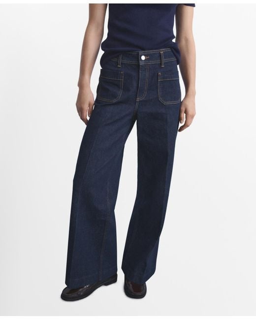 Mango Blue Pockets Wide Leg Jeans