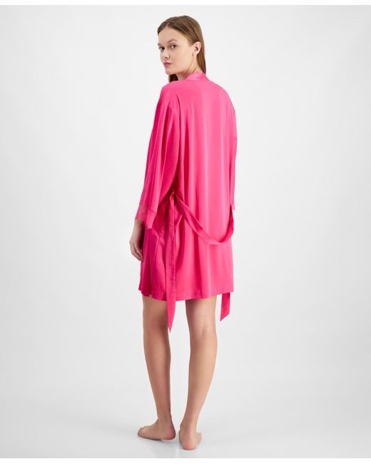 INC International Concepts Pink Lace-trim Stretch Satin Robe