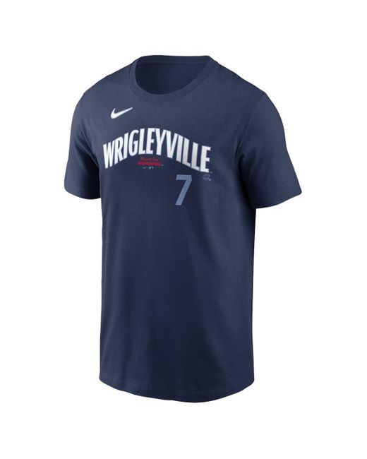 Nike Blue Dansby Swansonâ Navy Chicago Cubs City Connect Fuse Name Number T-shirt for men