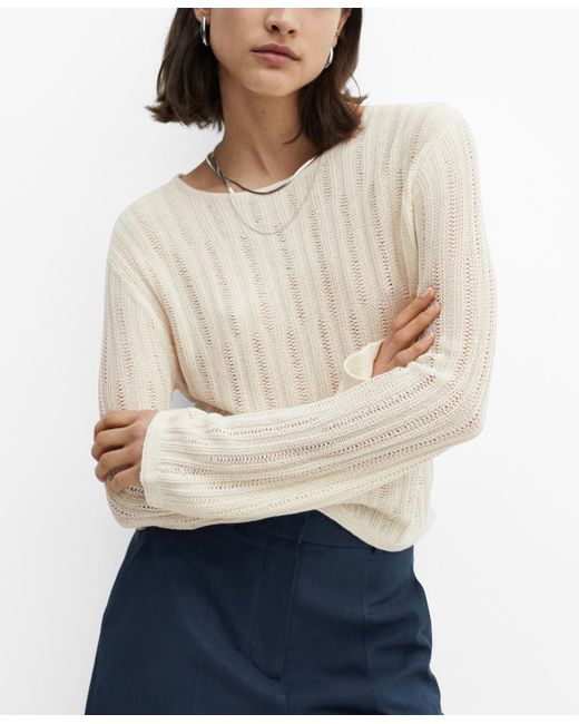 Mango White Flared Sleeve Drained Pullover