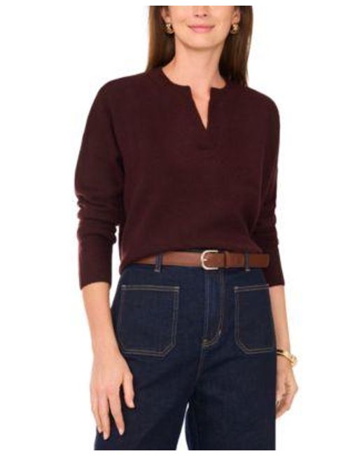 Vince Camuto Red Cozy V Neck Dropped Shoulder Sweater