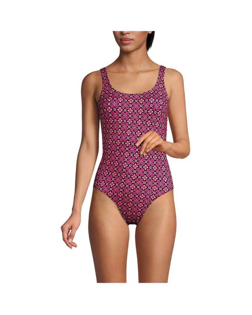 Lands' End Pink Chlorine Resistant High Leg Soft Cup Tugless Sporty One Piece Swimsuit
