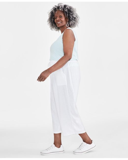 Style & Co. White Plus Size Linen Drawstring Capri Pants