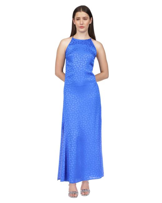 Michael Kors Blue Michael Fleur Jacquard Print Chain-detail Dress