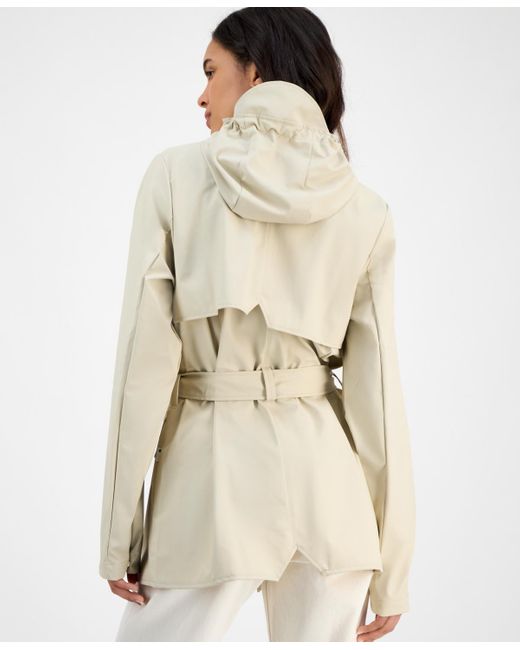 Rains White Tie-waist Snap-front Hooded Rain Coat