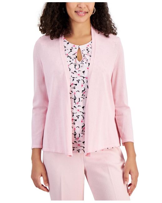Kasper Pink Solid Soft-edge A-line Cardigan Sweater