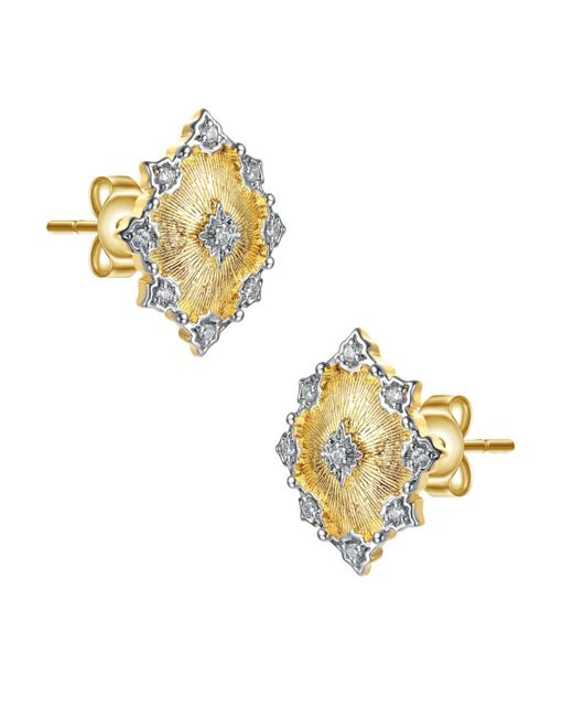 Rachel Glauber Metallic Modern 14k Plated And Cubic Zirconia Floral Stud Earrings