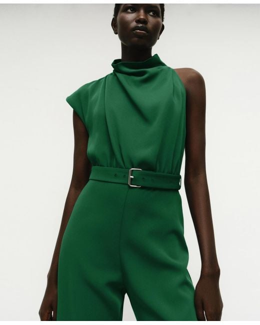 Mango Green Belted Asymmetrical Long Jumpsuit