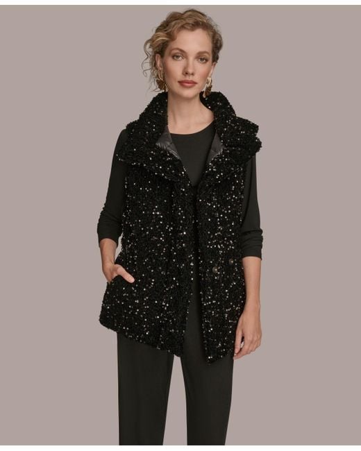 Donna Karan Black Tie Waist Sequin Vest