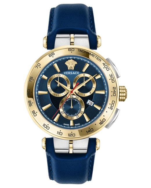 Versace Swiss Chronograph Aion Blue Leather Strap Watch 45mm for men