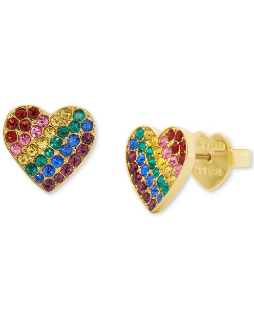 Kate Spade Blue Gold-tone Color Pave Heart Stud Earrings