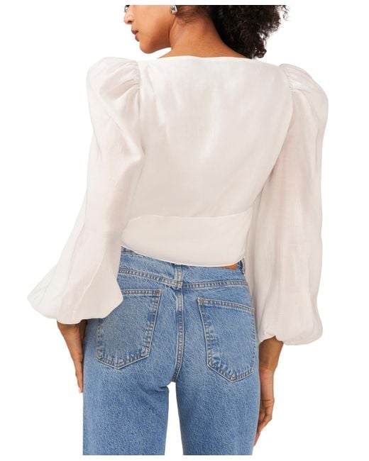 1.STATE White Long Sleeve Tie Waist Wrap Top