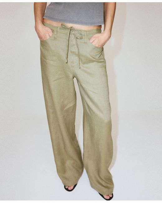 Mango Natural Bow Linen Pants