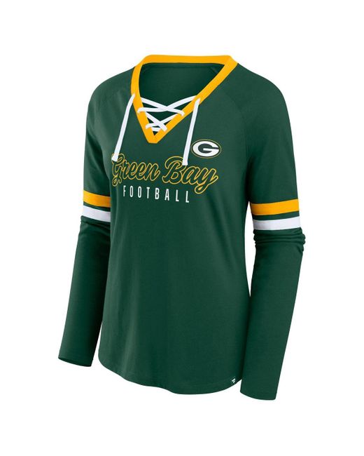 Fanatics Green Bay Packers Plus Size Won Done Lace-up V-neck Long Sleeve T-shirt