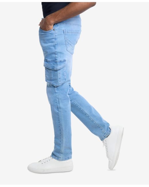 Xray Jeans Blue Slim Fit Stretch Cargo Jeans for men