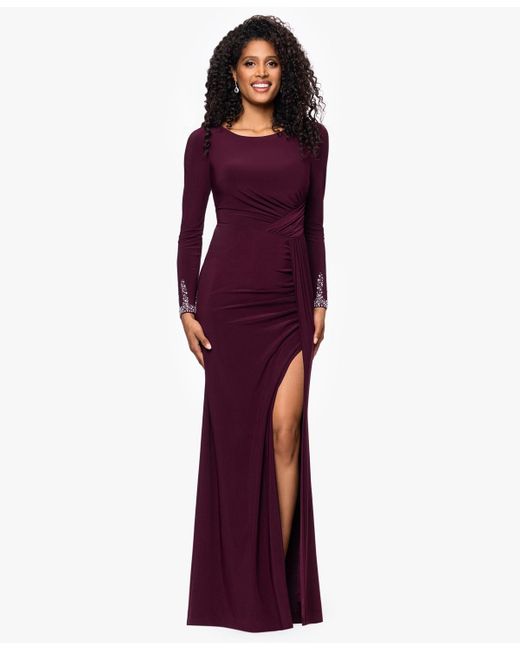 Betsy & Adam Purple Petite Beaded Dress