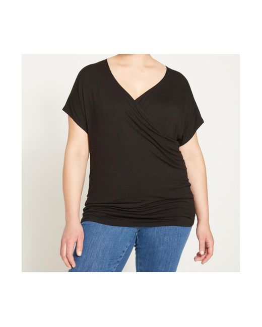 UNIVERSAL STANDARD Black Plus Size Liquid Jersey Two-way Short Sleeve Cross Top