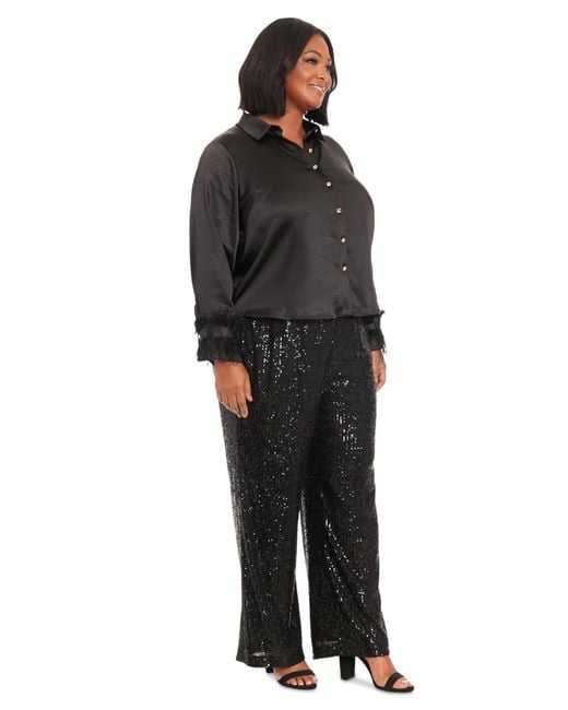 Muse Black Plus Size Sequined Pull-on Pants