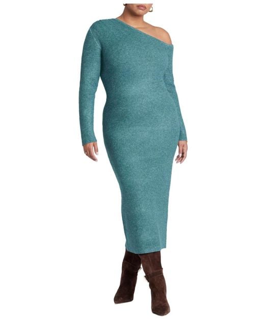 Eloquii Blue Plus Size Off Shoulder Sweater Dress