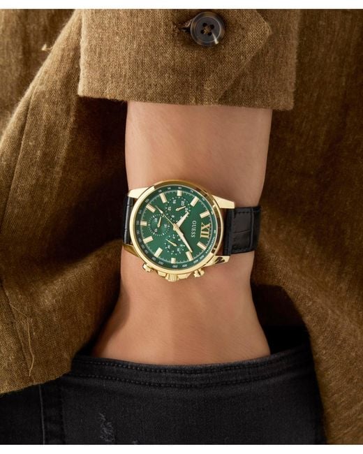 Guess Green Multifunction Genuine Leather Watch