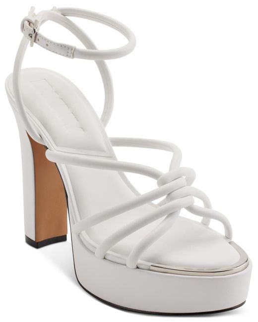 DKNY White Delicia Strappy Knotted Platform Sandals